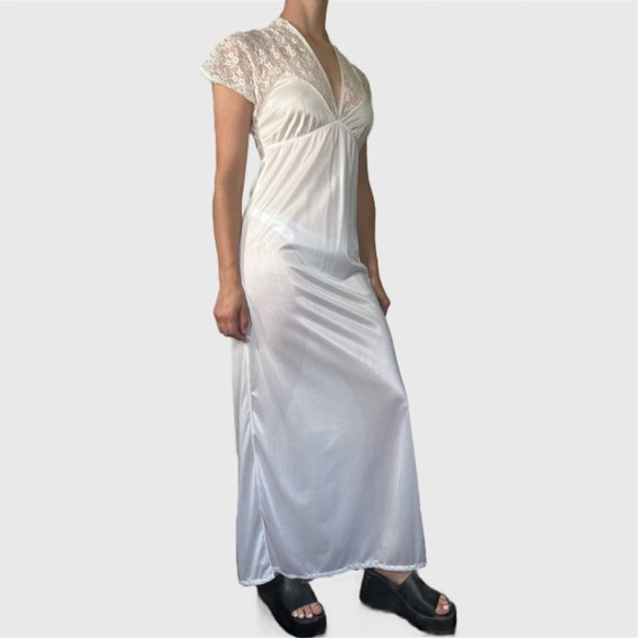 Vintage 80s White Slip, 1980s Lace Nightgown Dress - Picture 5 of 10